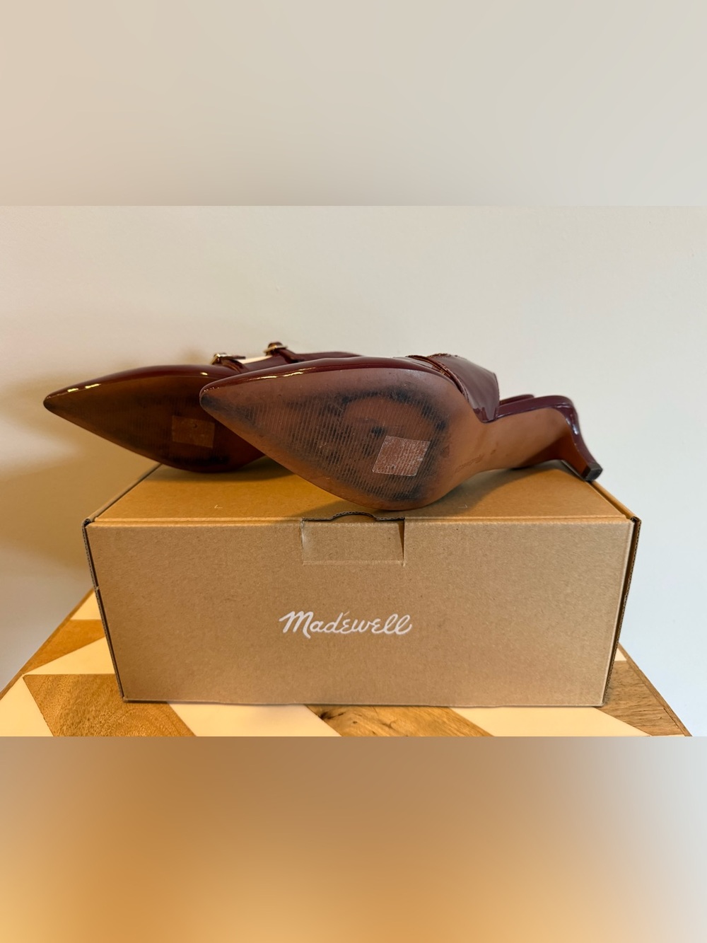 Madewell Women's Burgundy Pointed Patent Leather Slingback Heels / Size 9 - Picture 7 of 10
